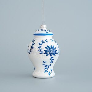 Vazo Stoli Qelqi e Bardhë me Lule Blu